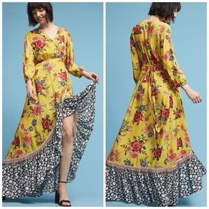 Farm Rio Boho Floral Yellow Flowy Maxi Dress